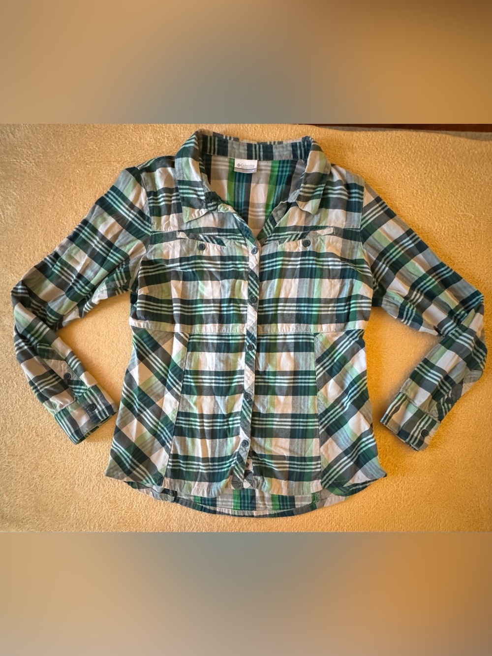 Columbia Green and White Plaid Button-Down Shirt - Kids